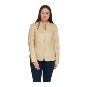 Studio by Denim & Co. Faux Leather Jacket Small Zip Front Peplum Jacket NEW